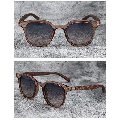 Retro Wood Grain Sunglasses – UV400 Square Frame for Men & Women