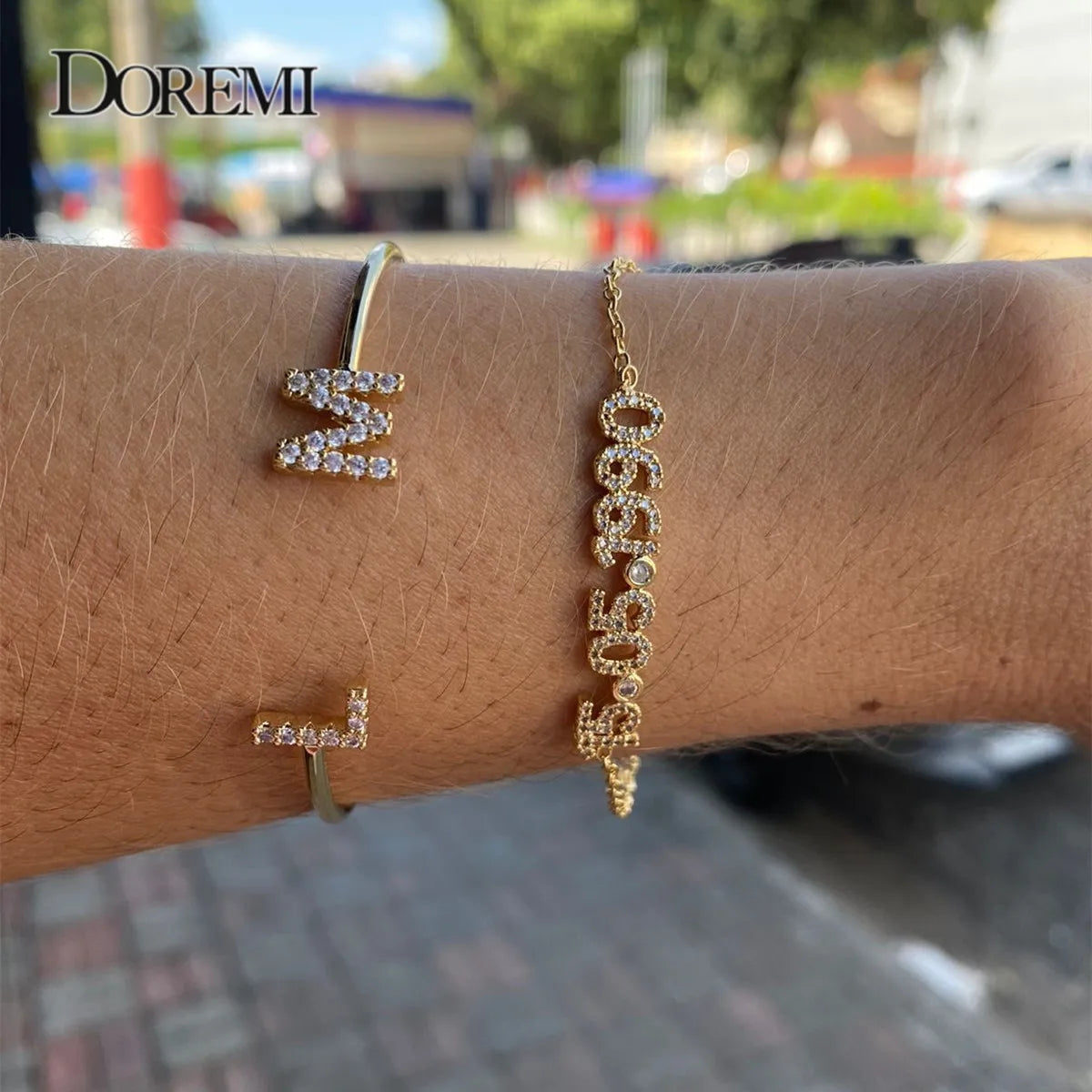 DOREMI Personalized Letter Zircon Bracelet – Adjustable Name Bracelet with Birthstone