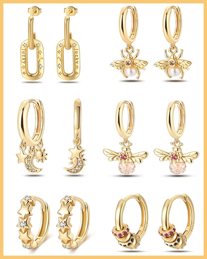 Pandach 925 Silver Pearl Bee Star Moon Stud Earrings – Trending Fashion Jewelry for Women