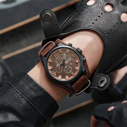 Fashion Retro Men's Quartz Wristwatches Luxury Man Watch PU Leather Business Watch Military Tactical Outdoor Sport Wristwatch - BeeTrendyShop.COM