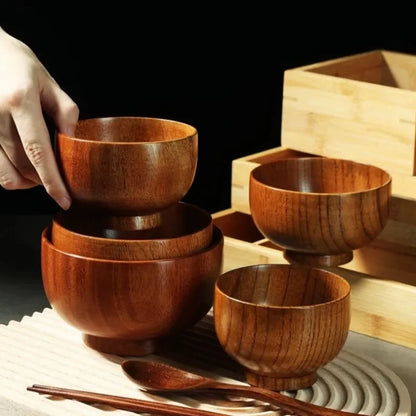 Japanese Solid Wood Ramen & Rice Noodle Bowl – Natural No-Splicing Kitchen Tableware
