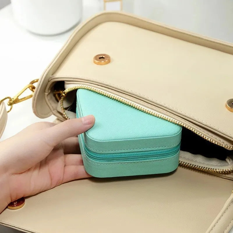 Portable Mini Leather Jewelry Travel Organizer Box – Earrings, Rings & Necklace Case