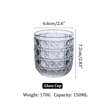 Embossed Pattern Large Drinking Glass – Whiskey Beer Coffee Water Cup Set