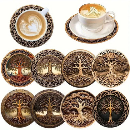 Art-Painted Wooden Coasters Set – 8pcs Colorful Heat-Resistant Non-Slip Table Placemats