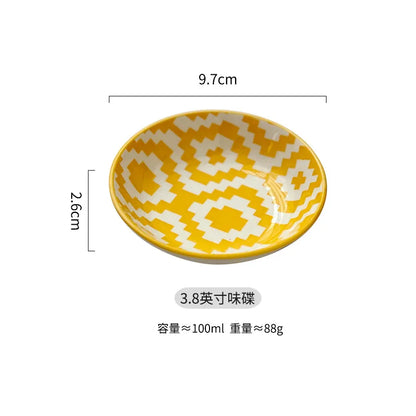 Bohemian Ceramic Sauce & Sushi Dipping Dish – Seasoning Plate for BBQ, Sashimi & Desserts