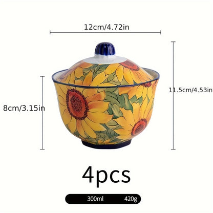 Sunflower Ceramic Baking Pan – 300ml Oven & Microwave-Safe Stew Pot with Lid
