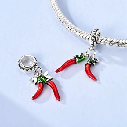 925 Sterling Silver Red Wine, Chili & Dumbbell Charm Bead – Fun DIY Jewelry