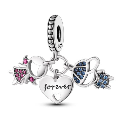 925 Sterling Silver Love Heart Family Charm Bead – DIY Jewelry Gift for Women