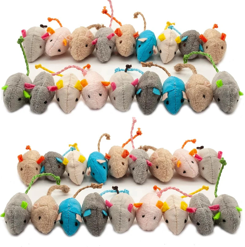 Catnip-Infused Mouse Toys - 3-Pack Faux Fur Interactive Cat Toys with Rattle