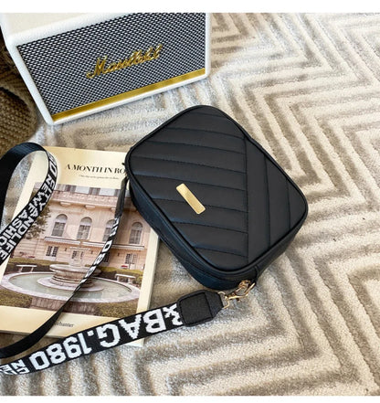 High quality women's PU rolling strip camera bag shoulder bag mobile phone bag casual crossbody bag - BeeTrendyShop.COM