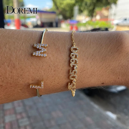 DOREMI Personalized Letter Zircon Bracelet – Adjustable Name Bracelet with Birthstone