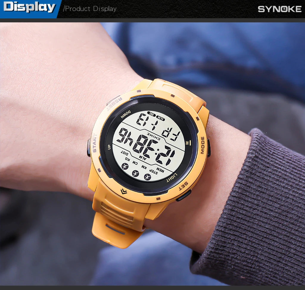 Digital Watches Men Men Numbers Sport Watch 5ATM Waterproof Back Light Round Screen Digital Multifunction Alarm Swimming