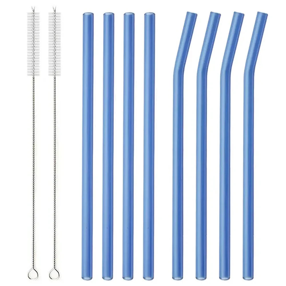 8Pcs Reusable Glass Straws – Colorful Eco-Friendly Borosilicate Drinking Straws