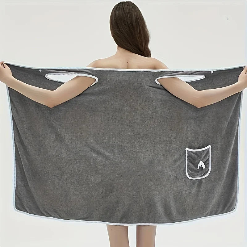 Women's Wearable Bath Towel Wrap – Long Style Microfiber Bathrobe for Bathroom & Spa