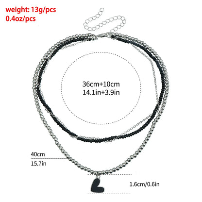 Y2K Heart Pendant Multilayer Choker Necklace – Glass & Zinc Alloy Women’s Jewelry