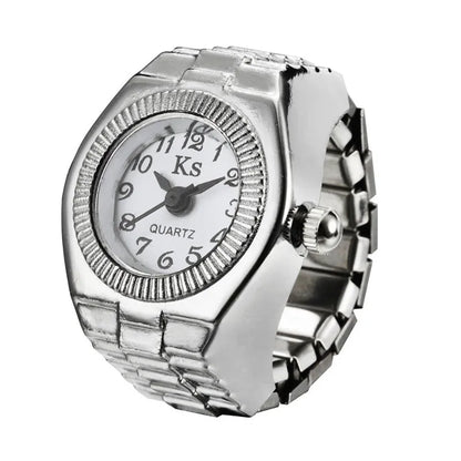 Vintage Punk Finger Watch Mini Elastic Strap Alloy Watches Couple Rings Jewelry Clock Retro Roman Quartz Watch Rings Women Men - BeeTrendyShop.COM