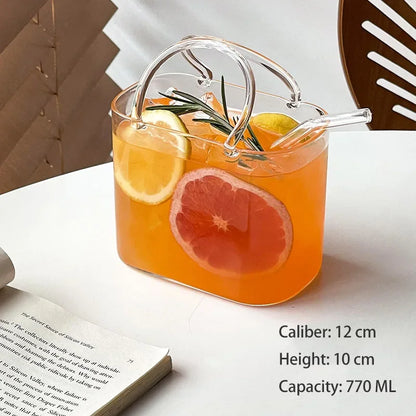 770ML Handbag Glass Beverage Cup with Straw – Cocktail Fruit Tea Juice Mug