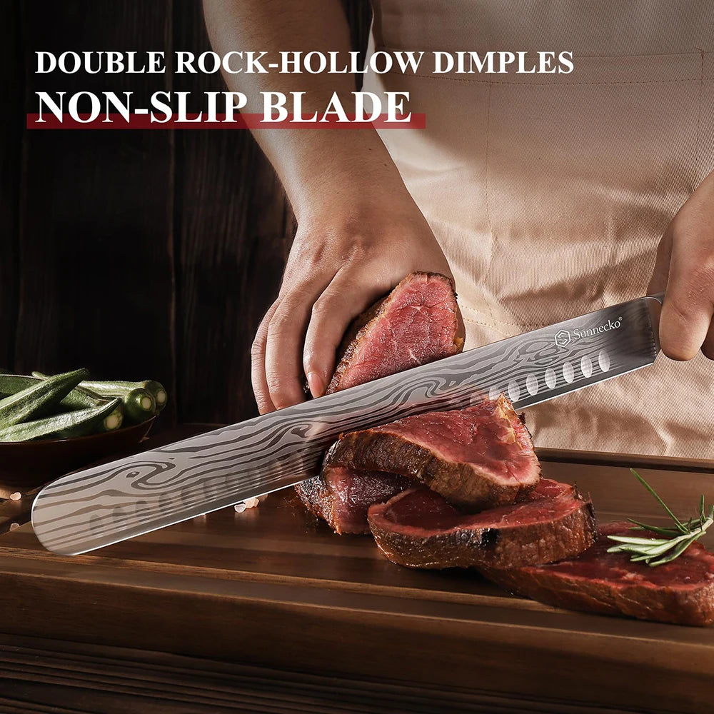 Sunnecko Chef's Brisket Slicing Knife 12" High Carbon Stainless Steel Ham Cutting Knife with Sheath Ergonomic Pakkawood Handle