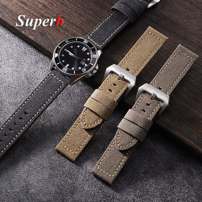 Canvas Leather Watchband for Panerai 20 22 24mm Black Brown Denim Thick Retro Strap Military Watchband Men Women Wristbelt - BeeTrendyShop.COM