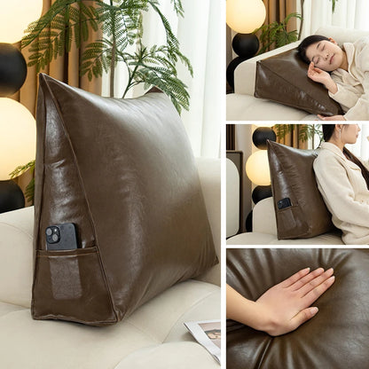 Waterproof PU Leather Triangle Headboard Cushion 60x20x50cm – Anti-Scratch Big Backrest for Bed & Tatami