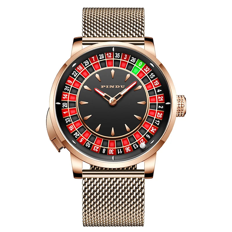 PINDU Players Gambling Series Men's Mechanical Watch European Roulette Poker Game Dial Automatic Movement Design Party Watch