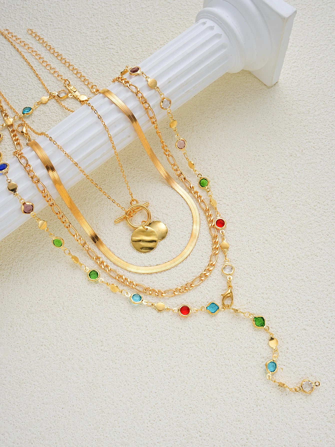 Vintage Gemstone Layered Necklace Set (3/4 -Piece)