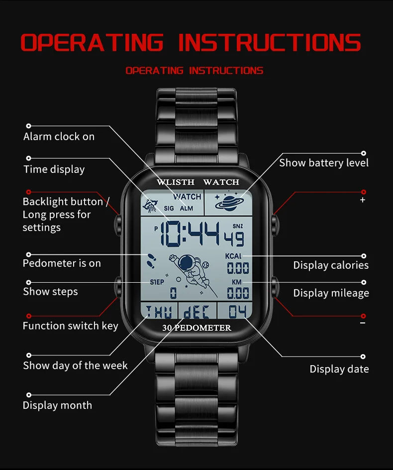 Digital Watche for Man Stopwatch Wristwatch Clock Electronic Watch Outdoor Timing Wristwatch Multi-Function Digital montre homme