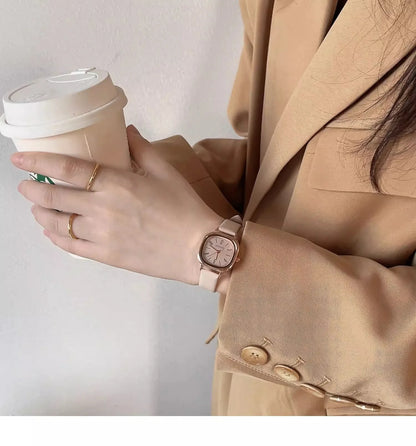 Casual Wrist Watches Retro Square Quartz Digital Mini Dial Leather Strap Fashionable Clock Waterproof Wristwatch for Women - BeeTrendyShop.COM