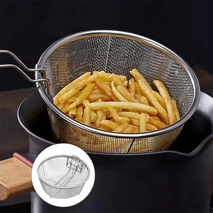 Stainless Steel French Fries Basket with Handle – Deep Fryer Strainer & Blanching Skimmer