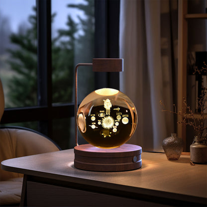 3D Crystal Ball Night Light – USB Wooden Base Bedside Lamp
