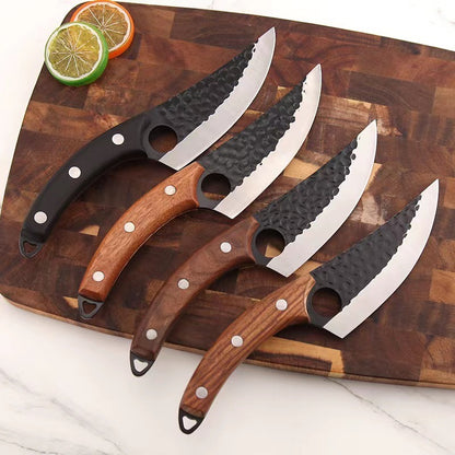 Stainless Steel Hand Hammered Boning Knife – Household Kitchen Knife with Wood Handle