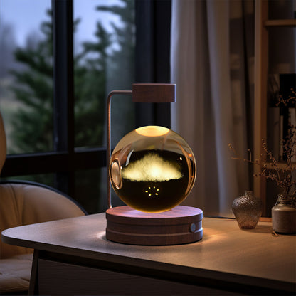 3D Crystal Ball Night Light – USB Wooden Base Bedside Lamp