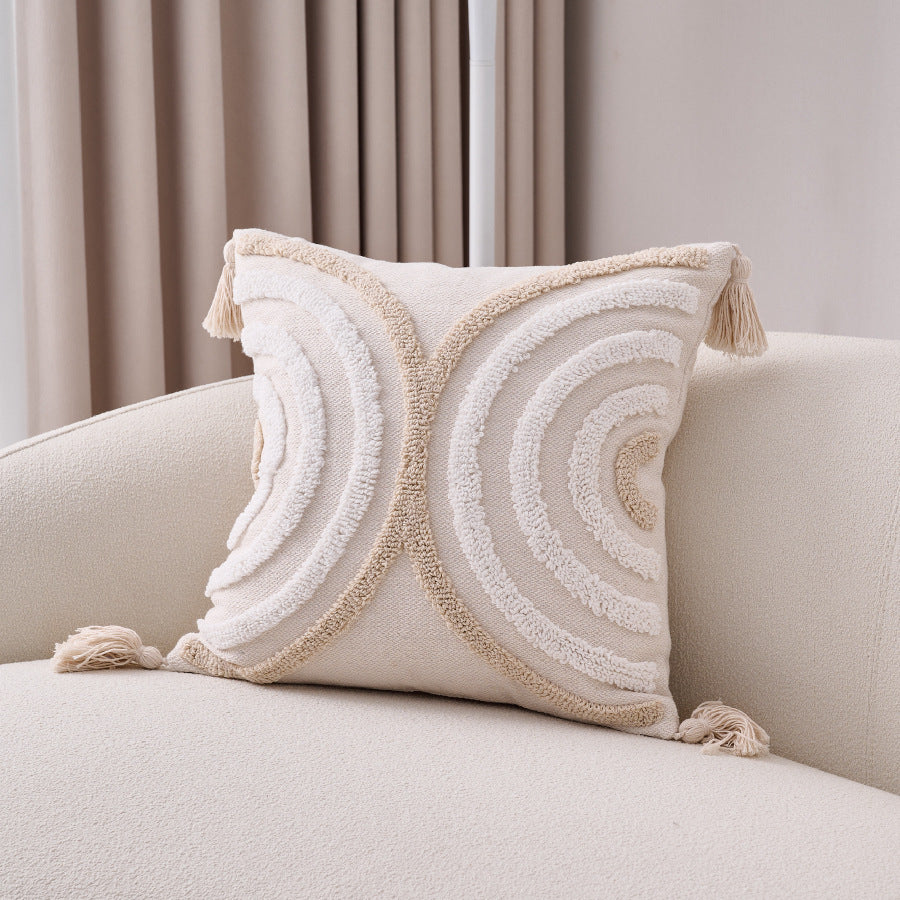 Bohemian Tufted & Tassel Cushion Cover 45x45cm – Ins Style Cotton Linen Pillow Cover for Sofa & Bay Window