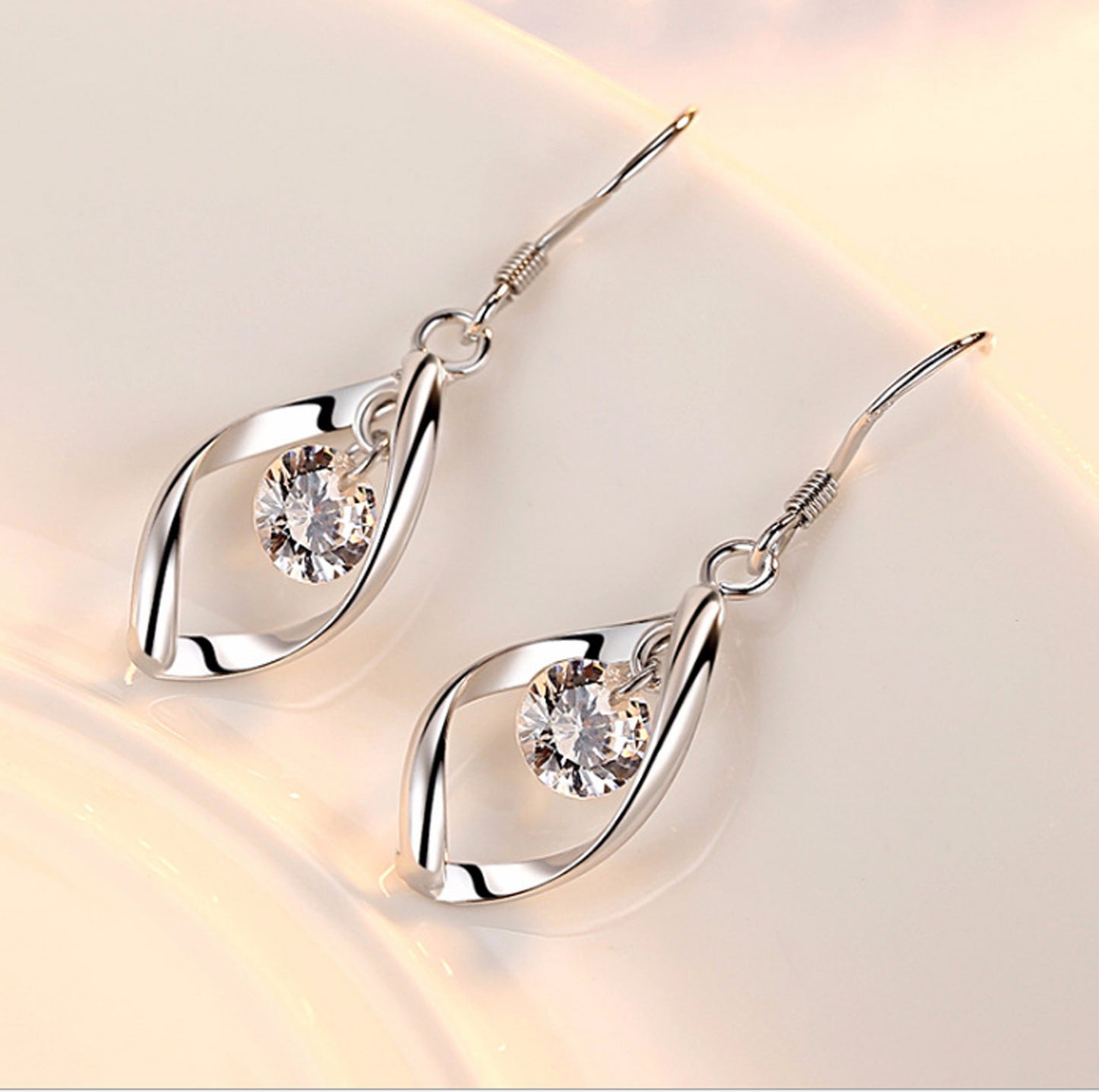 Platinum Zircon Copper Earrings – Electroplated White Gold Jewelry for Women