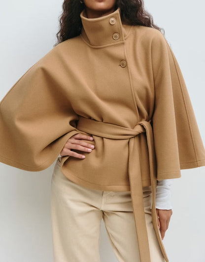 Women's Winter Trench Coat – High Neck Batwing Sleeve with Belt