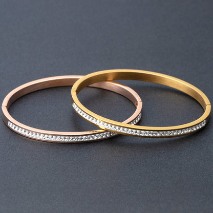 Diamond-Set Stainless Steel Opening Bracelet – Elegant Cuff for Women