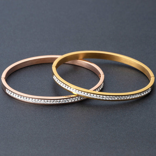 Diamond-Set Stainless Steel Opening Bracelet – Elegant Cuff for Women