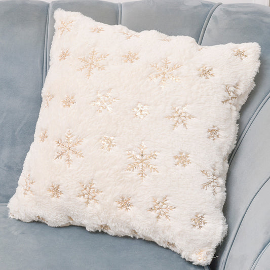 Christmas Plush Snowflake Sequin Pillow Cover – Festive Rabbit Hair Cushion Case for Holiday Decor