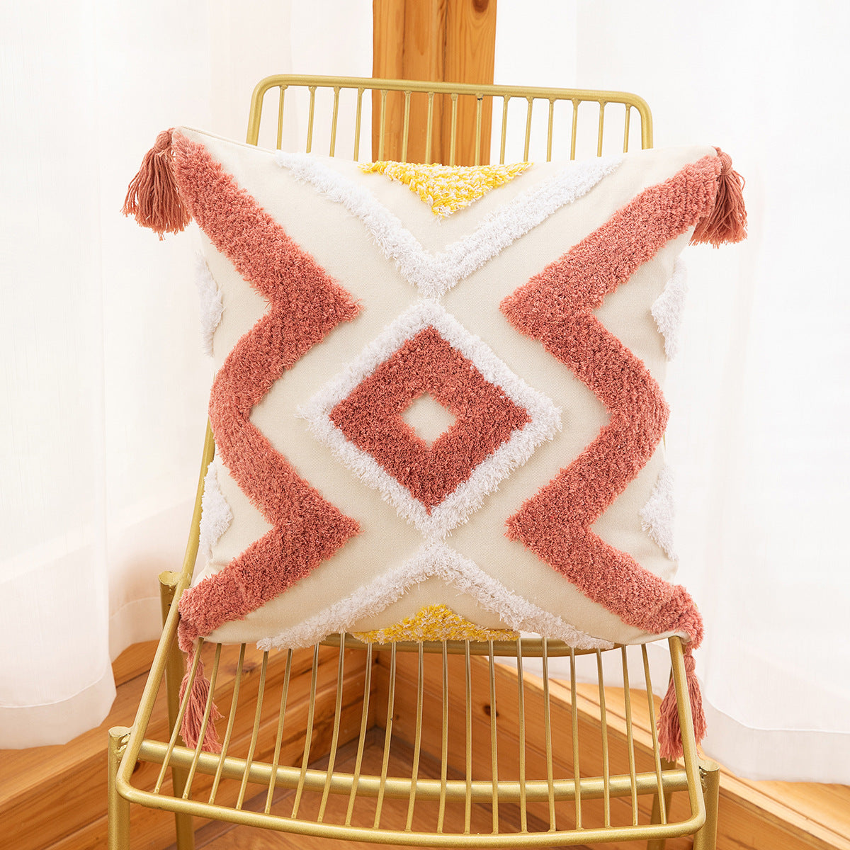 Bohemian Geometric Tufted Pillowcase – Decorative Cushion Cover for Sofa & Home Decor