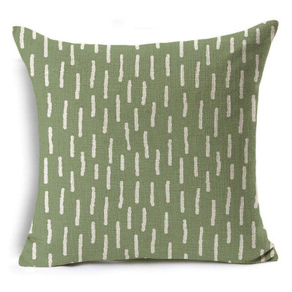 Green Geometric Print Linen Pillowcase – Modern Decorative Cushion Cover for Sofa & Home