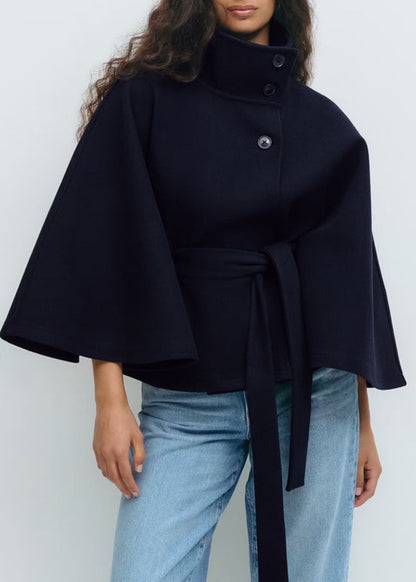 Women's Winter Trench Coat – High Neck Batwing Sleeve with Belt