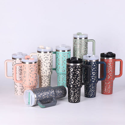 40 Oz Insulated Tumbler with Handle & Straw – Stainless Steel Vacuum Cup