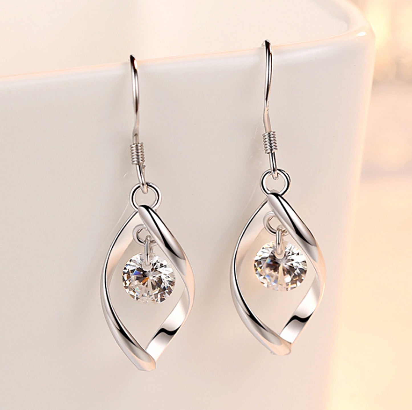 Platinum Zircon Copper Earrings – Electroplated White Gold Jewelry for Women