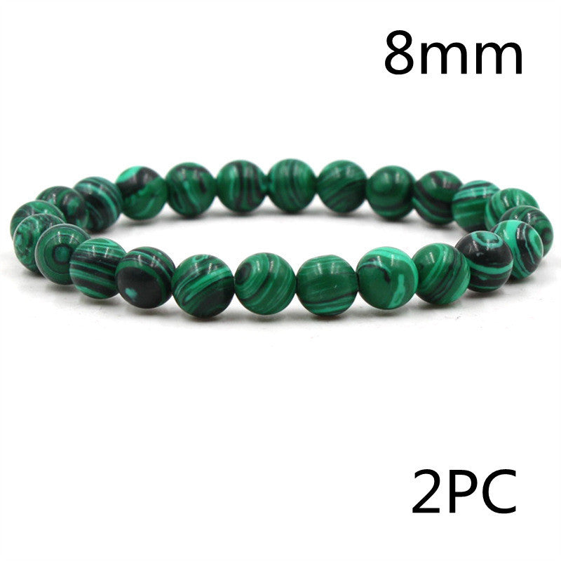 Malachite & Frosted Stone Elastic Bracelet – Natural Green Bead Jewelry for Women & Men
