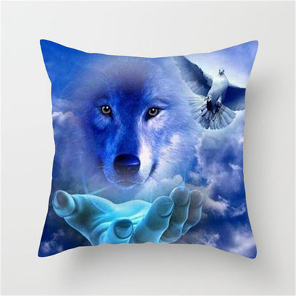 3D Fluorescent Wolf Polyester Pillowcase – Home Decoration Cushion Cover (No Pillow Core)