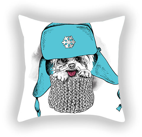 Blue Series Pet Dog Print Pillow Cover – Sofa, Balcony & Car Cushion Case for Dog Lovers
