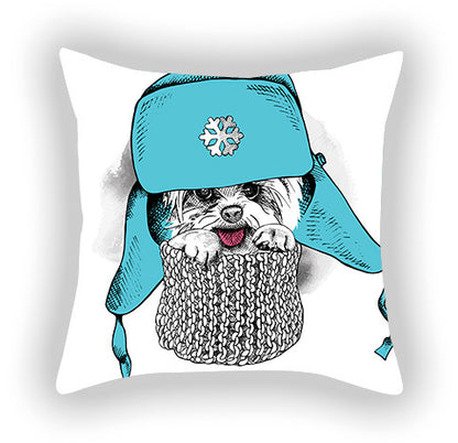 Blue Series Pet Dog Print Pillow Cover – Sofa, Balcony & Car Cushion Case for Dog Lovers