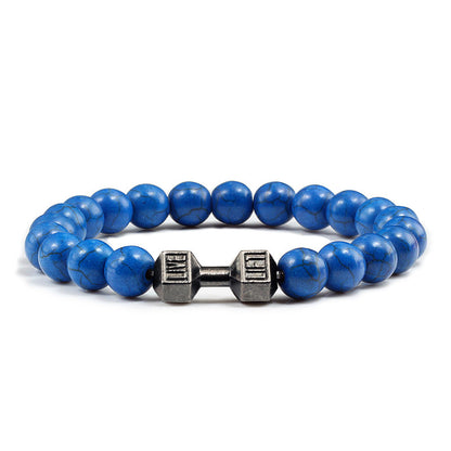 Stone Bead Barbell Bracelet – 8mm Electroplated Alloy Jewelry for Men & Women