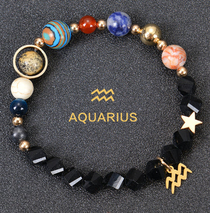 Eight Planets Zodiac Bracelet – Frosted Natural Stone Beads for All 12 Signs
