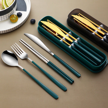 304 Stainless Steel Portable Cutlery Set – Gold Knife, Fork & Spoon with Case for Camping & Travel